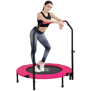 40" Foldable Mini Fitness Trampoline, with Adjustable Foam Handle, Pink