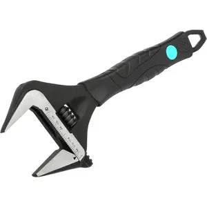10-Inch Adjustable Wrench, Wide Jaw Opening Black Oxide Finish Plumbing Wrench, CR-V Steel, SAE and Metric Scale Marked,  Grip