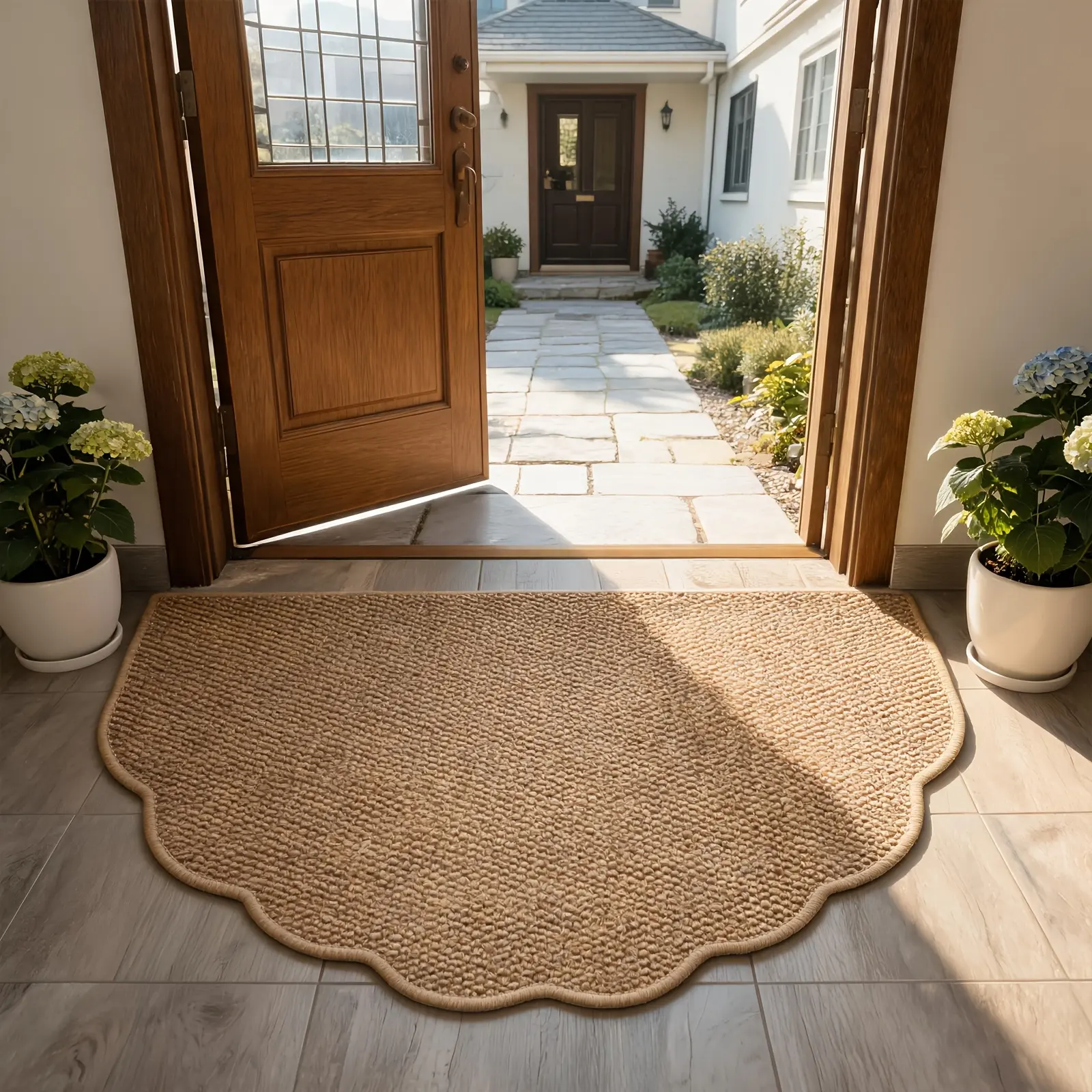 Polypropylene Scalloped Wavy Pineapple Loop Doormat - Wabi-Sabi Nordic Household Items, Easy-Clean Aesthetic Home Decor for Entryway, Kitchen (Home Supplies Festive Decor Addition)
