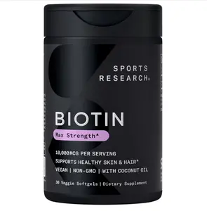 BIG SALE 2026!!!  Sports Research Biotin 10,000mcg with Organic Coconut Oil - Biotin (Vitamin B7) for Healthy Skin and Hair Support* - for Women and Men - Vegan, Non-GMO, Gluten & Soy-Free - 30 Veggie Softgels