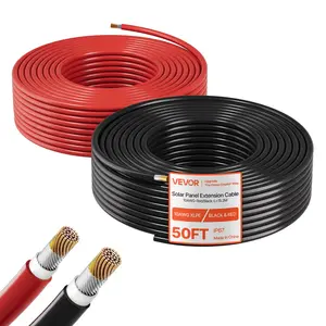 【Spotlight Day】VEVOR Solar Panel Wire, 50 ft Black + 50 ft Red Kit, 10 AWG (6 mm²) Solar Panel Extension Cable, PV Tinned Copper Wire, for Outdoor Home Off-Grid Photovoltaic Systems Automotive RV Boat Marine, IP67