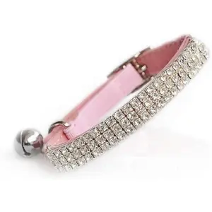 Soft Velvet Safe Cat Adjustable Collar Bling Diamante with Bells,11 inch for Small Dogs and Cats (Pink) cat  collar  girl