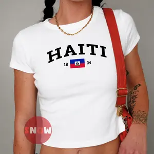 Haiti Flag Baby Tee, Haitian Heritage Graphic Crop Top, Caribbean Pride Shirt, Haiti Country Womens Tee, Cultural Gift Top