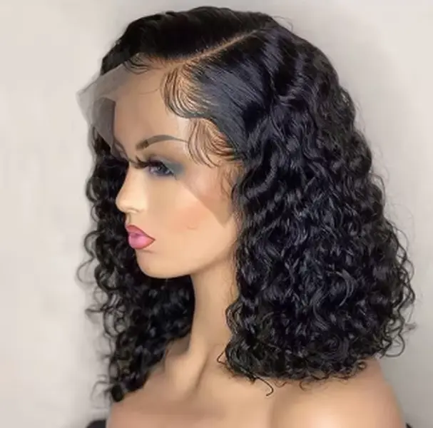 Deep Wave 180% Density Pre-Plucked Side Part Short Bob 13*4 Lace Frontal Brazilian Virgin Human Hair Wigs