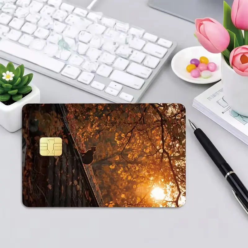 Golden Autumn Credit Card Skin Cover – Forest Trees Card Sticker, Fall Nature Debit Card Decal, Cozy Wallet Accessory