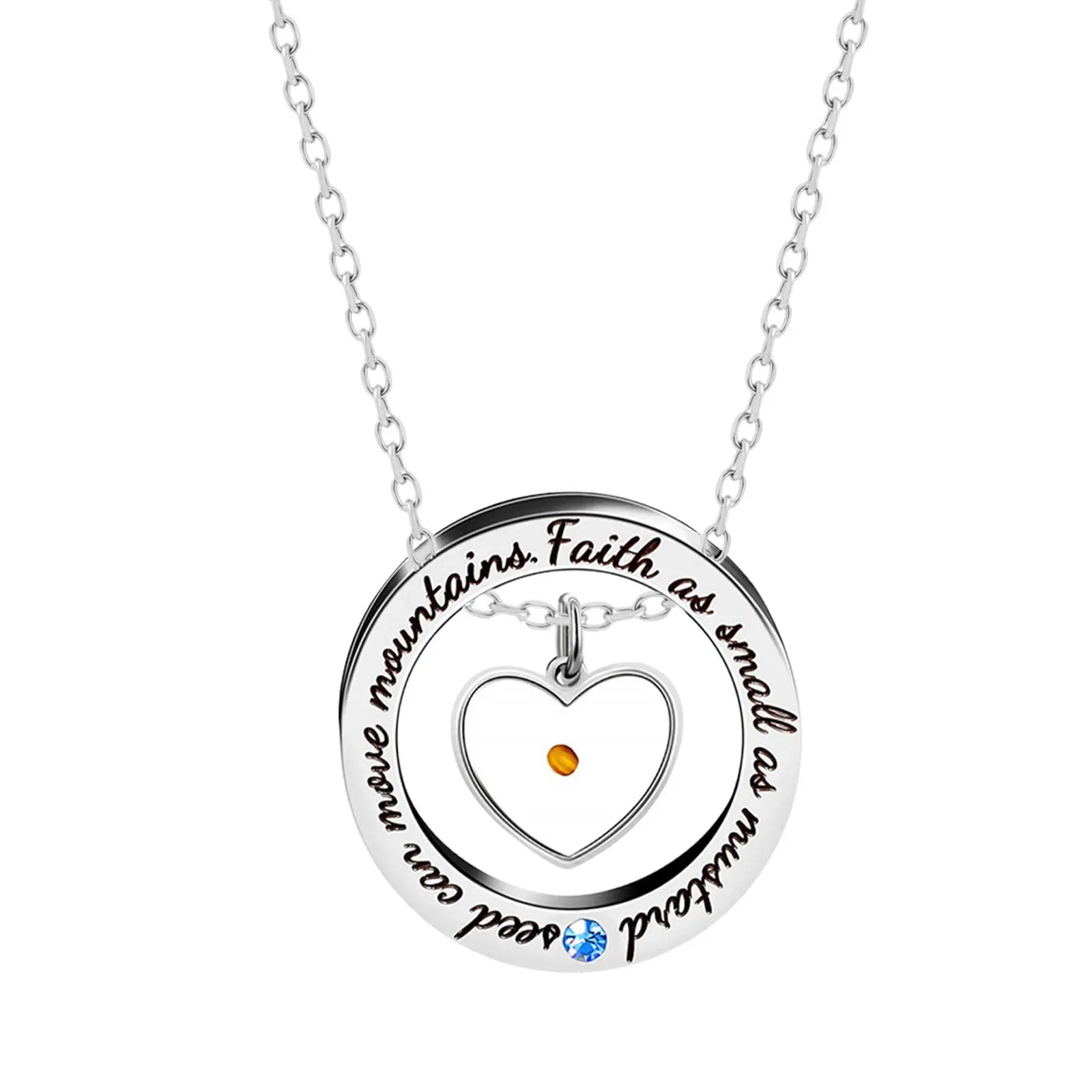 OIDEA Christian Mustard Seed Engraved Stainless Steel Women's Necklace - 50cm Heart Pendant with Inspirational Message, Baptism Gifts for Birthday, Church Wear, Spiritual Jewelry, Anniversary, Meaningful Gifts, Encouragement, 19.68 In, Daily, Female, Zirc