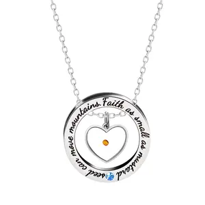 OIDEA Christian Mustard Seed Engraved Stainless Steel Necklace for Female, 50cm Heart Pendant with Inspirational "Faith as Small as a Mustard Seed Can Move Mountains" Message, Baptism Gift summerwins,summerwins