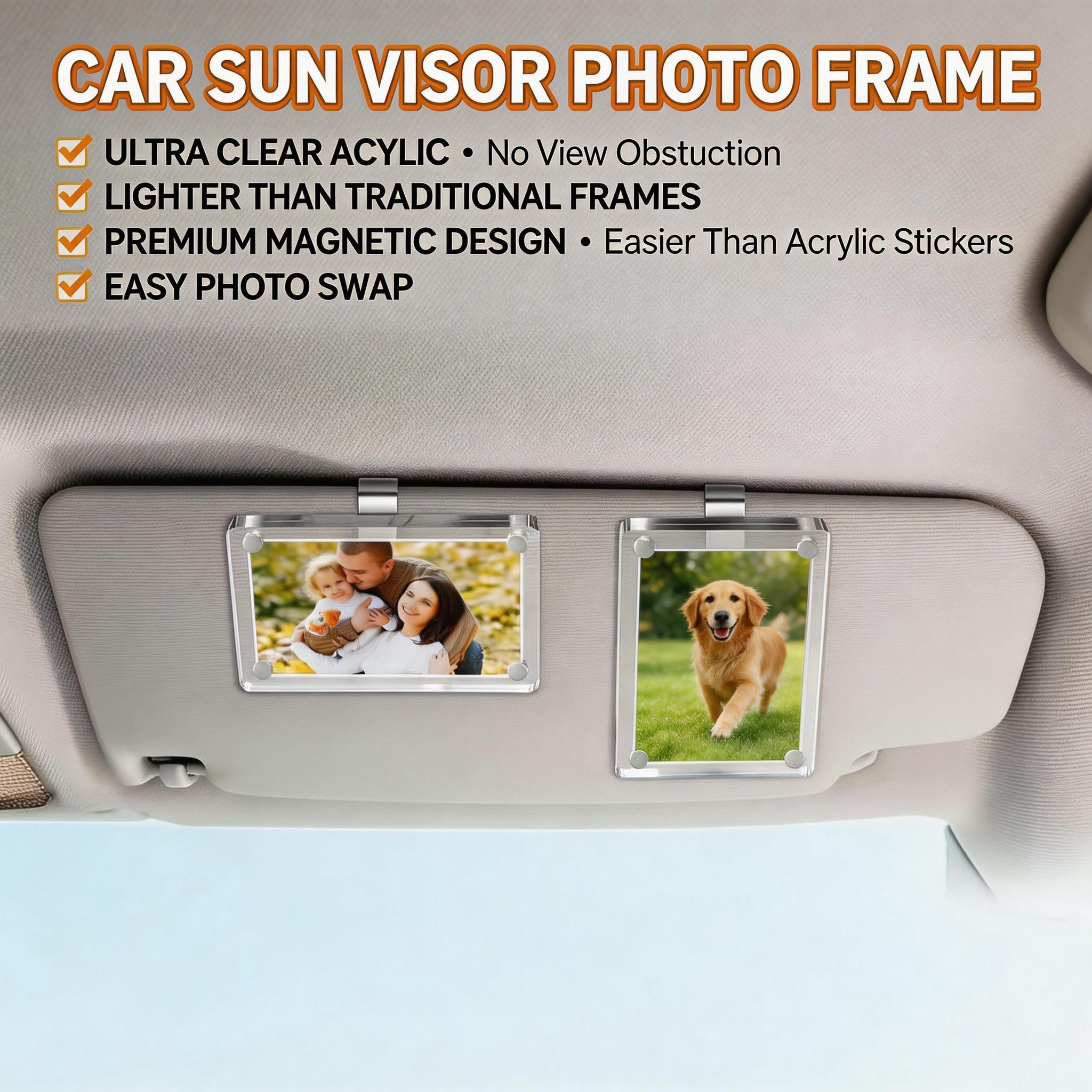 CarSun Visor Photo Clips 2 Pack - Magnetic Acrylic Snap Clips for 3.5x2.3 Inch Photos DIY Customizable Car Decor Universal Fit for All Cars Perfect Gift for Couples Family & Pet Memorabilia