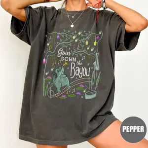 Comfort Colors New Orleans Bayou Shirt, Goin Down The Bayou Tee, Retro Frog Princess Vibes, Magic Theme Park Trip, Vintage Jazz Style