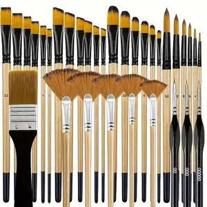 33-Piece Paintbrush Set, Painting, Nylon Brushes, Round & Fan-Shaped Design, Ideal for Artists & Beginners, Made in China, Wooden Handle, Tools