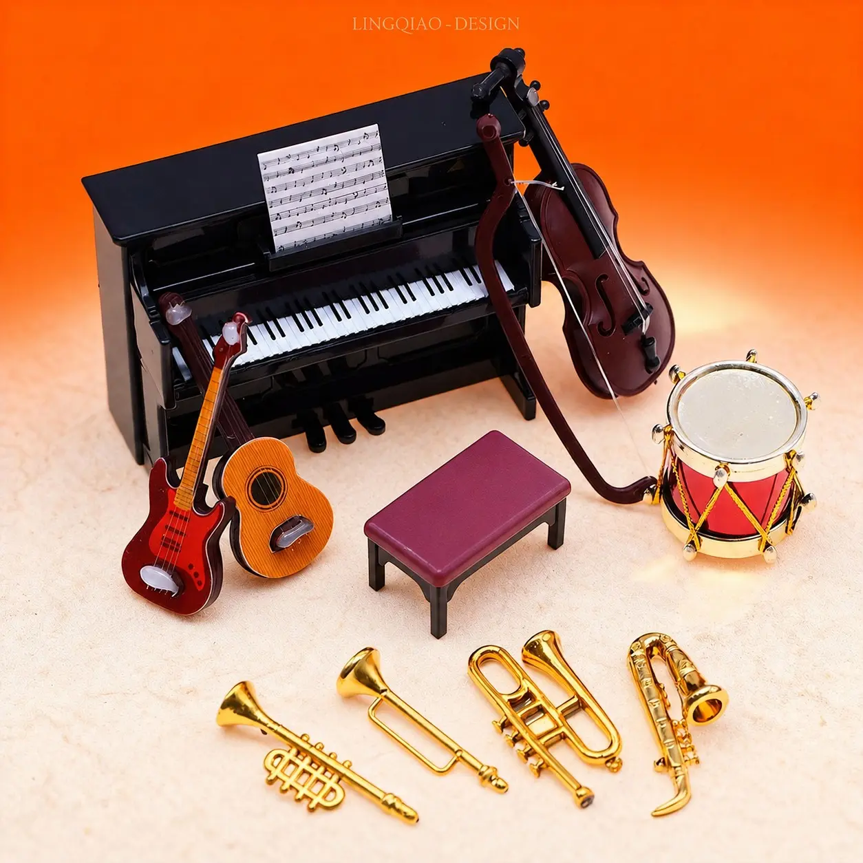 Classical Instrument Model Display Set, 1:12 Scale Resin Miniature Models, Includes Piano Guitar Violin Saxophone, Perfect for Decoration, Collectible Room Decor, Home Decor Ornament, Ornaments, Desktop Art Ornament, Style Ornament