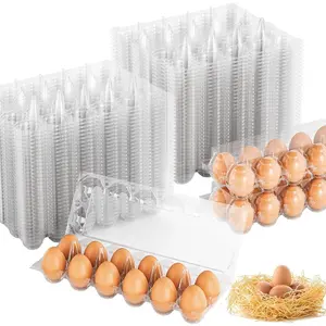 100 Pack Bulk Clear Plastic Egg Cartons 1 Dozen 2x6 Grids Reusable Egg Container Holder for Refrigerator Storing Sharing Selling Ideal for Home Ranch Farm Market