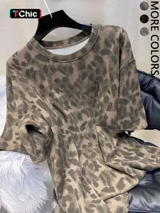 Women's Leopard Print Round Neck Short Sleeve Casual Streetwear Everyday Fitted T-Shirt, Summer