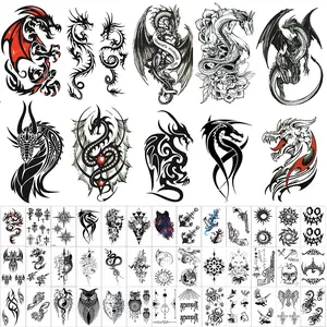 50 Sheets Dragon Temporary Tattoos for Men Women  Teens Fake Tattoos Large Tribal Stickers Black Realistic Sleeve Art Tattoo