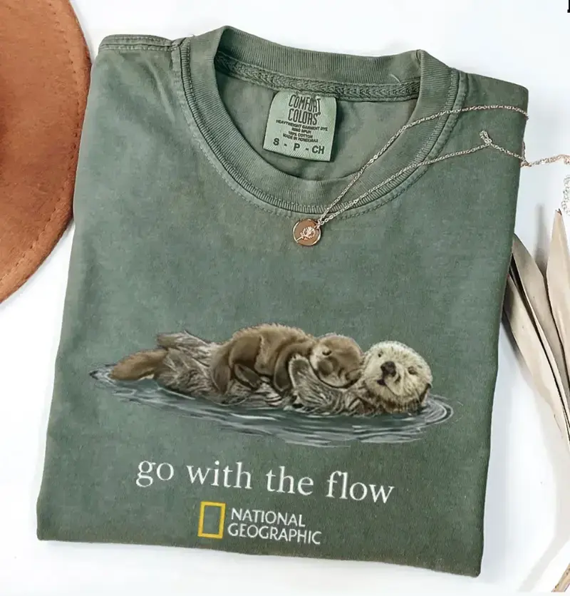 (Sale Off Up To 50%) Comfort Colors Otter Go With The Flow T-Shirt, Animal Lover shirt, Vintage Nature Graphic T-shirt, Ocean Life Apparel, Full Color, For Men, For Women, Casual, Classic Fashion, Tee Print