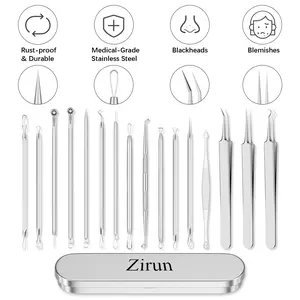 (zirun) Blackhead Removal Tools - 15 Pieces Acne Blackhead Tools, Facial Pore Cleansing, 401 Premium Professional Stainless Steel Acne Pimple Extractor with Metal Box - Skin Care, Facial Cleansing Equipment