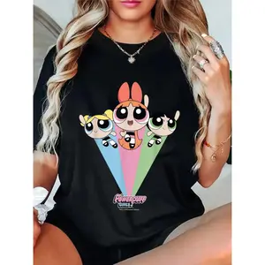 100% Cotton Unisex CN The Powerpuff Girls Group Shot T-Shirt graphic design unisex cotton t-shirt Unisex Vintage Streetwear T-Shirt