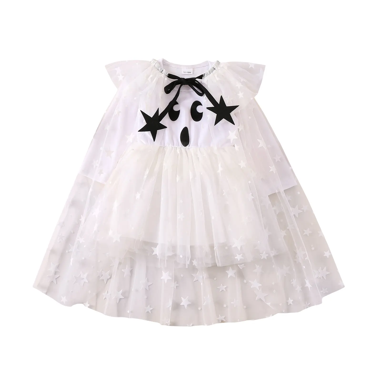 Toddler Baby Girl Halloween Costume Ghost Grimace Ruffle Layered Stars Tulle Tutu Dress Cape Sets Kids Fall Clothes