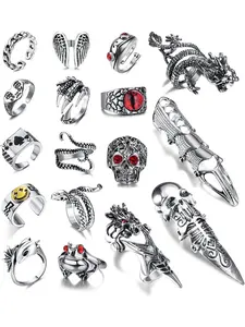 16-17Pcs Vintage Punk Rings for Men Women Snake Ring Open Rings Set Knuckle Stacking Ring Boho Finger Rings Stackable Rings Statement Rings