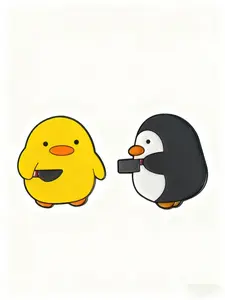 Cute Duck and Penguin Enamel Pin Set, Cartoon Animal Brooches with Knife Charm, Adorable Jewelry Accessories for Kids and Adults