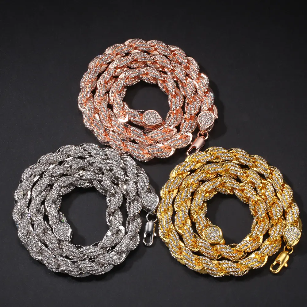 FK Gold Chain Necklace for Men - 9mm Hanging Neck Twist Alloy Metal Chunky Necklace, European American Hip Hop Iced Bold Statement Jewelry, Male Jewelry