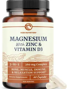 Magnesium Zinc & Vitamin D3 | 260MG Complex | High Absorption Mag Citrate, Glycinate & Malate | Muscle, Nerve Function & Bone Health Support | Zinc and Magnesium Supplement with VIT D3 | 60 Ct.