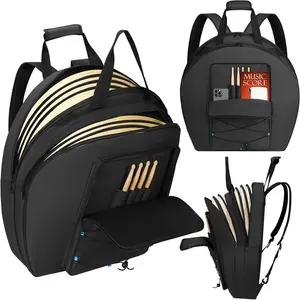 22" Cymbal Bag Backpack – Padded Double-Layer Gig Bag with Dividers, Multi-Pocket Soft Case, Backpack Strap & Carrying Handle