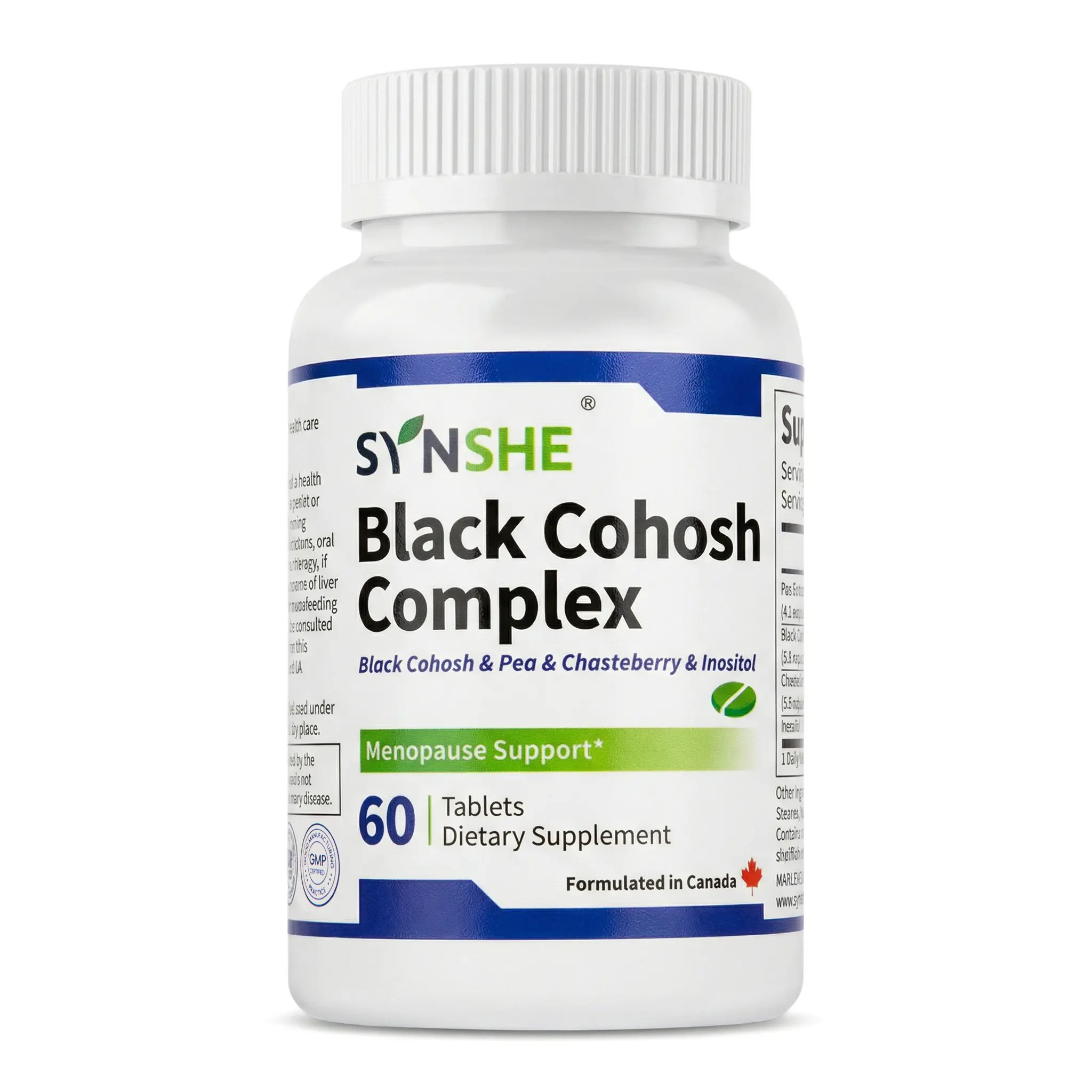 Synshe Black Cohosh Complex for Menopause & Perimenopause Relief, Hormone Balance Support for Women with Chasteberry & Myo-Inositol, 60 Tablets