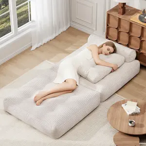 【Cloud Couch 】Boneless Foldable Sofa Bed with Headrest, Convertible Sleeper Chair with Pillow Foldable Mattress with Back Support, Pink Gray Beige for Small Living Spaces