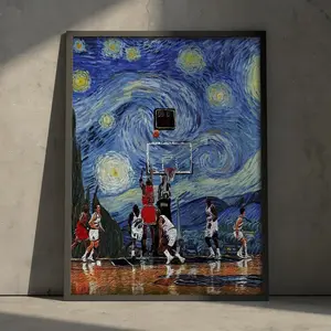 Jordan Starry Sky Art Basketball Poster - Slam Dunk Poster Basketball Room Decor for Boys, Gifts for Lakers Fan, Basketball Artwork - Unframed Set