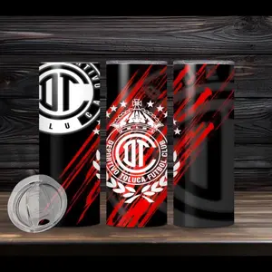 Toluca Soccer Team 20oz Tumbler - Black & Red Design with Logo, Ideal for Drinkware Use - Bottle