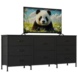 Garvee Modern 8-Drawer Cabinet with Metal Frame and Wooden Top, Featuring Non-Woven Fabric Drawers for Organized Storage, Space-Saving Design, Dimensions 62.99 x 26.77 x 13.79 inches, Black Finish