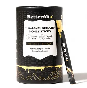 BetterAlt GOLD+ Shilajit Honey Sticks | Lab-Tested for Purity | Shilajit, Honey & Saffron | 85 Minerals & 75% Fulvic Acid for Energy & Stamina | 30N