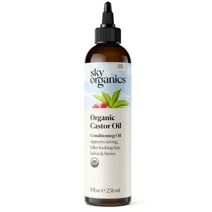 Sky Organics Castor Oil 8oz, Pure Cold-Pressed, Nourishing and Volumizing for Hair, Skin, Eyelashes & Eyebrows, Daily Haircare or Castor Packs