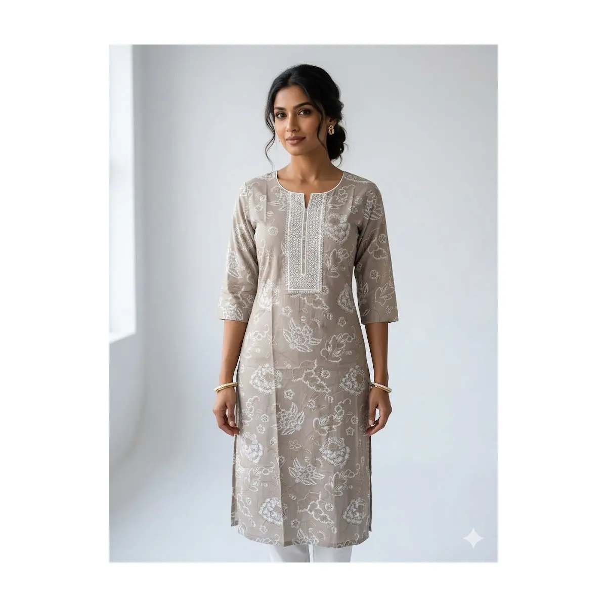 #Kurthi- top 18 Grey-Taupe Floral Printed Cotton Kurti