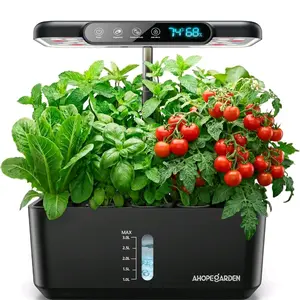 Hydroponics Growing System Herb Garden: 10 Pods Indoor Garden Kit with LED Grow Light and Smart Temp & Humidity Display - Plant Germination Kit for Home Kitchen