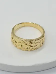14k Textured Nugget Ring, Unisex Daily Wear, Anniversary Ring, Perfect Gift for Anniversaries and Holidays, Unique Hammered Design, Elegant Fashion Rings