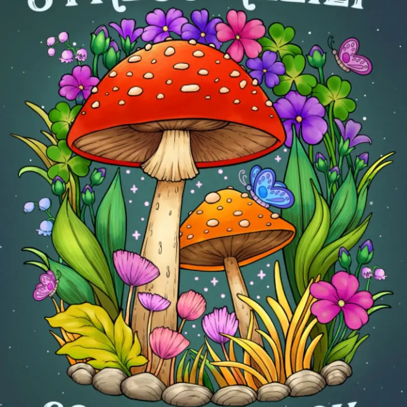 Adult Coloring Book for Relaxation & Stress Relief - 8.5x11 in Single-Sided English Vibrant Coloring Designs (Animals & Flora, Patterns, Mushrooms) with 11" Wide View, Gift-Ready for Thanksgiving, Christmas - Calms Brain, Ideal Activity Book