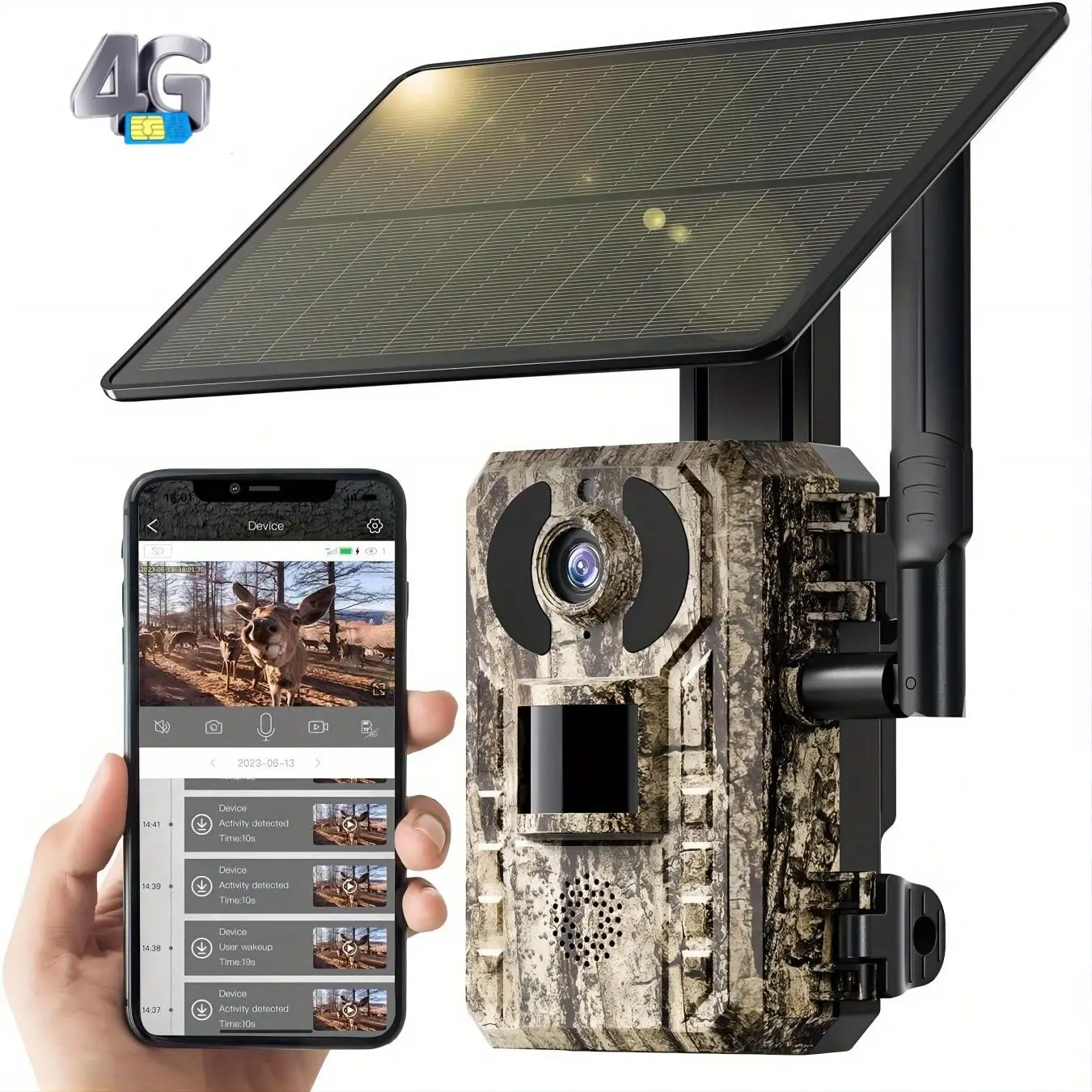 Solar Powered 4G LTE Cellular Trail Camera, 3rd Generation Cellular Trail Camera with Live View, Remote Phone Access and Playback, Motion Activation and 0.2 Second Trigger Time, Night Vision, Built-in SIM Card for Outdoor Game Trail Camera tiktokshopsprin
