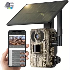 [2.7K Live] 4G LTE Cellular Trail Camera with Solar Power, Solar LTE Outdoor Security Camera with Live View, Remote Phone Access and Playback, Motion Activation and 0.2 Second Trigger Time, Night Vision, Built-in SIM Card, Game Trail Camera for Hunting