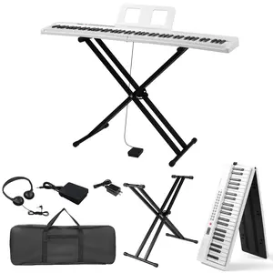 88-Key Folding Piano Keyboard with Semi-Weighted Keys & X-Stand| Portable Digital Piano for Beginners & Pros| MIDI, Bluetooth & Full Starter Kit - White