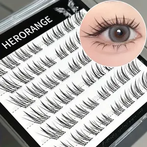 HERORANGE Little Dream Fox Non Glue False Eyelash, Separated False Eyelashes, 48 Clusters DIY C Tilt Fly Natural Thick Daily Segmented Self Adhesive Extension Eyelash for Beginners Length 10mm-14mm Extensions