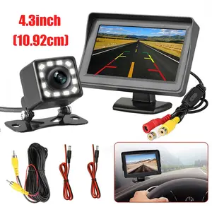 10.92cm monitor and 12LEDs Car Backup Reverse Camera Rear View Parking System for Monitor Reversing Parking SUV Pickup Camper Tractor RV, Night Reverse Vision, Multi-LED Camera,Durable Vehicle Grade, Weather Resistant Build, Rv Enthusiasts