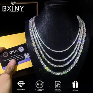 BXINY GRA Certified 3/4/5mm Moissanite Tennis Necklace   Silver Sparkling Lab Diamond for Women Men Hiphop Party Gift Jewelry