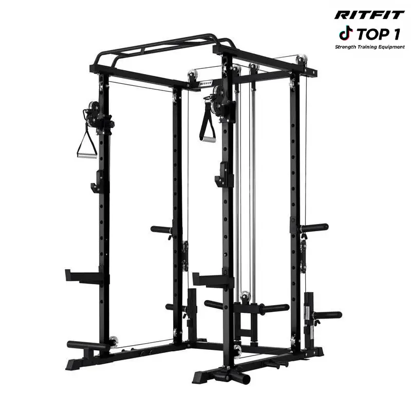 RitFit P3 Power Cage (1200lbs Capacity) with Smooth Cable System & Aluminum Pulleys - Multifunctional Strength Training Gear, Home Fitness Gear, Home Workout Equipment, Gym Training Equipment for Garage Fitness Setup, Adjustable Gym Equipment, Fitness Tra
