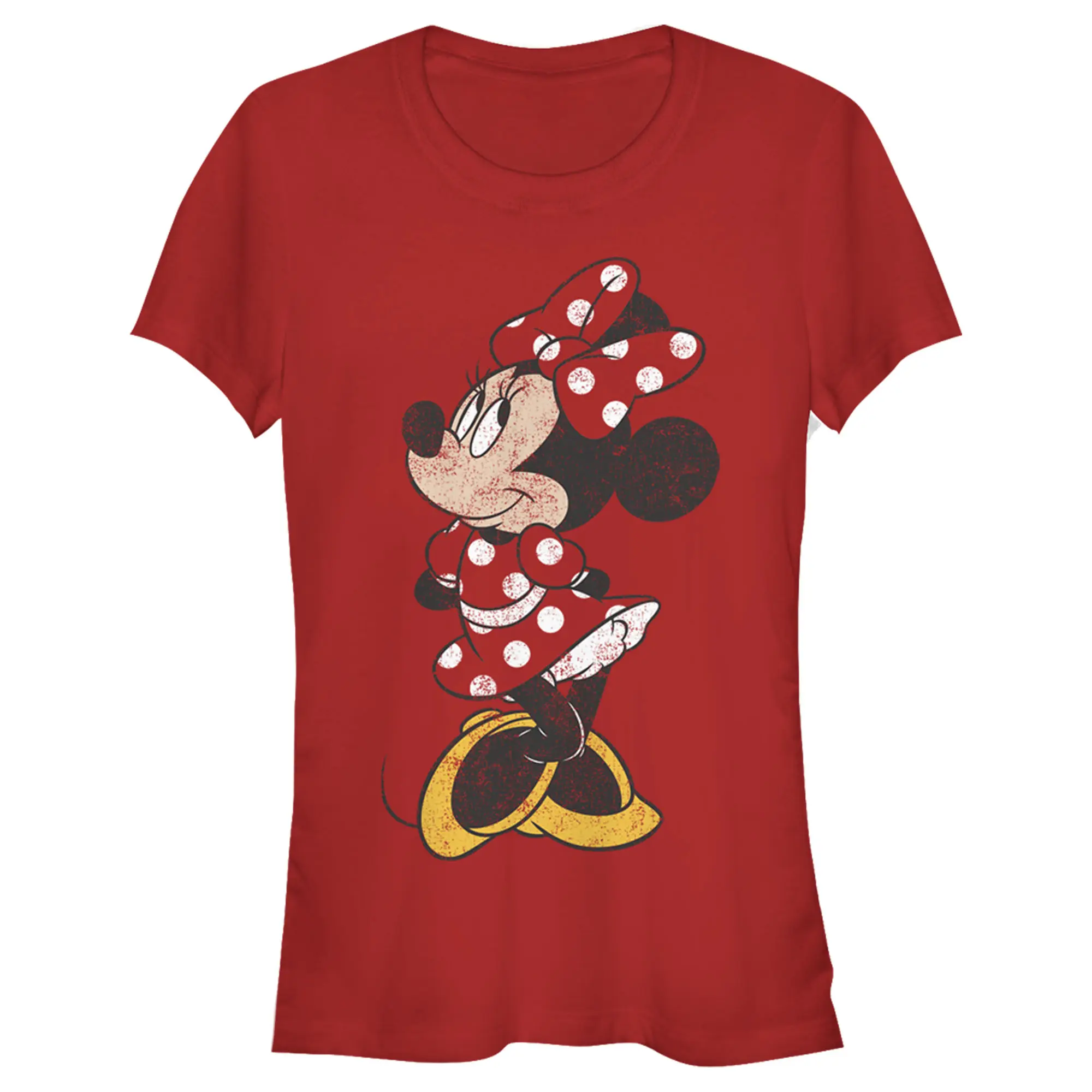 Juniors Womens Mickey & Friends Minnie Mouse Portrait Distressed T-Shirt