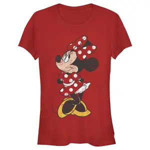Juniors Womens Mickey & Friends Minnie Mouse Portrait Distressed T-Shirt