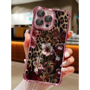 Leopard Cherry Blossom Phone Case for iPhone 11–17 – Clear Soft Silicone with 4-Corner Drop Protection | Anti-Slip Camera Guard, Perfect Holiday Gift