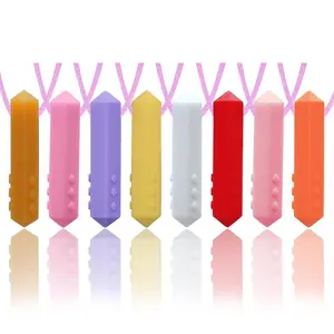 FNE3 8 Pack Chewy Necklace Sensory Boys and Girls with Autism, ADHD, SPD, Biting, Silicone Teething Necklace Oral Chew Toys for Adults Reduce Chewing Anxiety Fidget