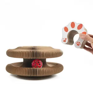 Magic Accordion Cat Scratching Board Toy with 2 Bell Balls - Interactive, transformable cat scratching board, foldable corrugated cardboard track toy, suitable for indoor cats and kittens.